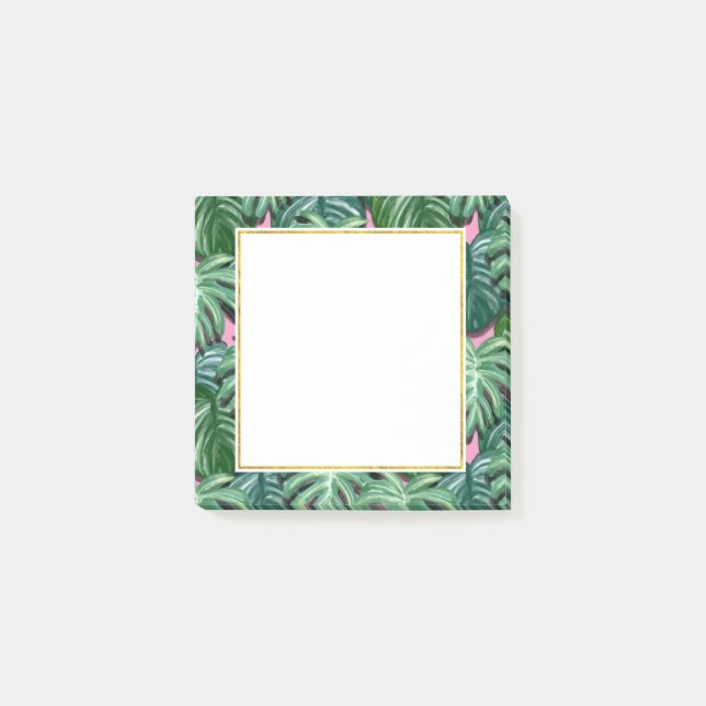 Exotic Green Tropical Leaves Pattern Post-it Notes (Front)