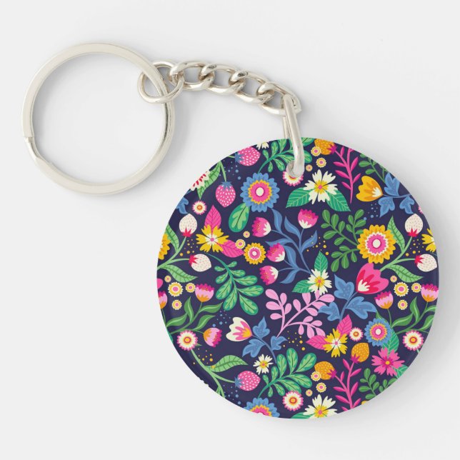 Exotic Hand Painted Floral Pattern-48330 Keychain (Front)