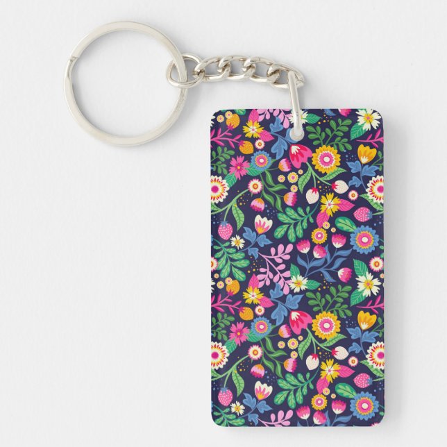 Exotic Hand Painted Floral Pattern-48330 Keychain (Front)