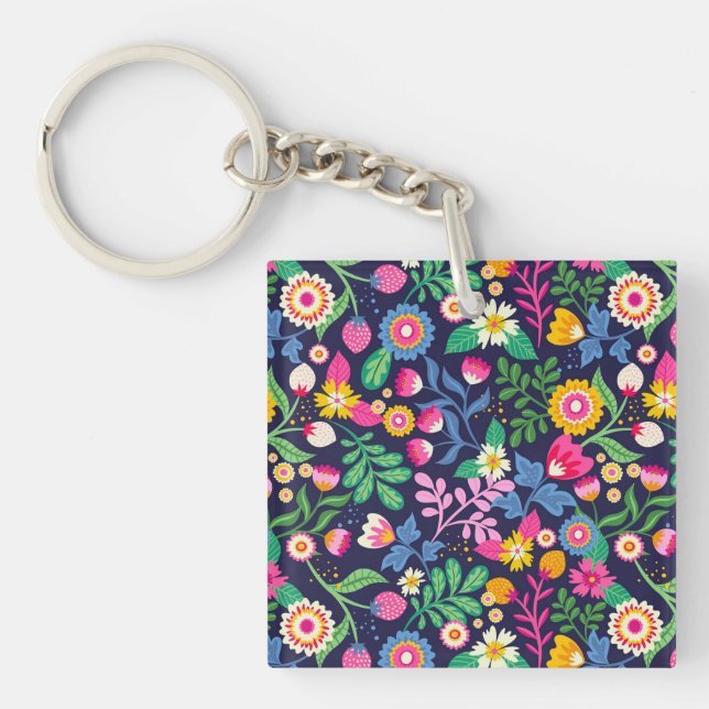 Exotic Hand Painted Floral Pattern-48330 Keychain (Front)