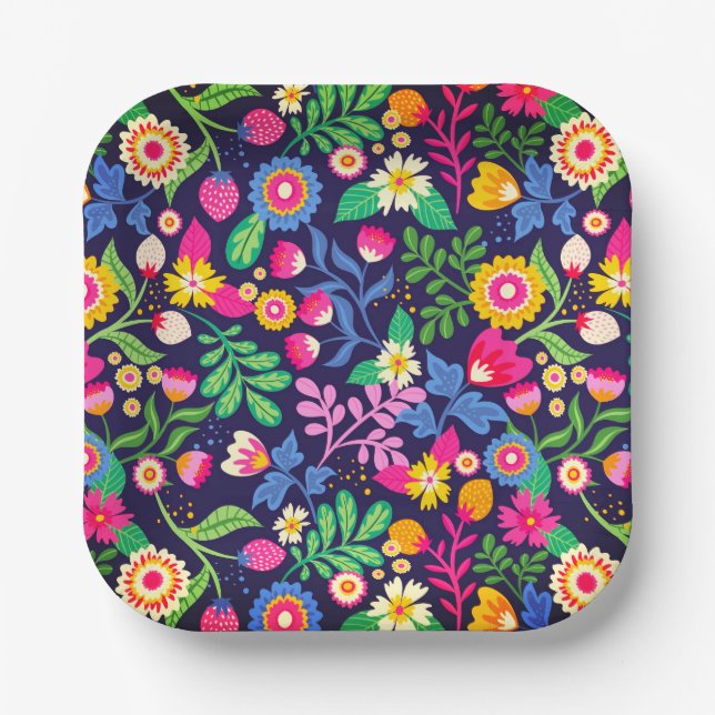 Exotic Hand Painted Floral Pattern-48330 Paper Plates (Front)