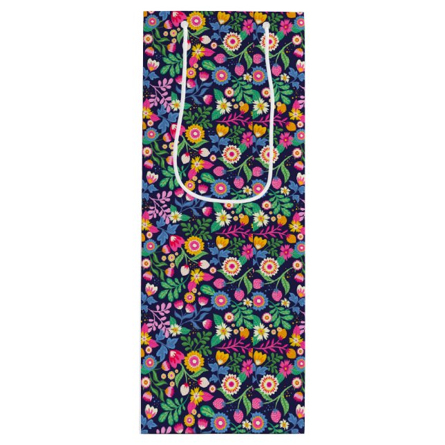 Exotic Hand Painted Floral Pattern-48330 Wine Gift Bag (Front)