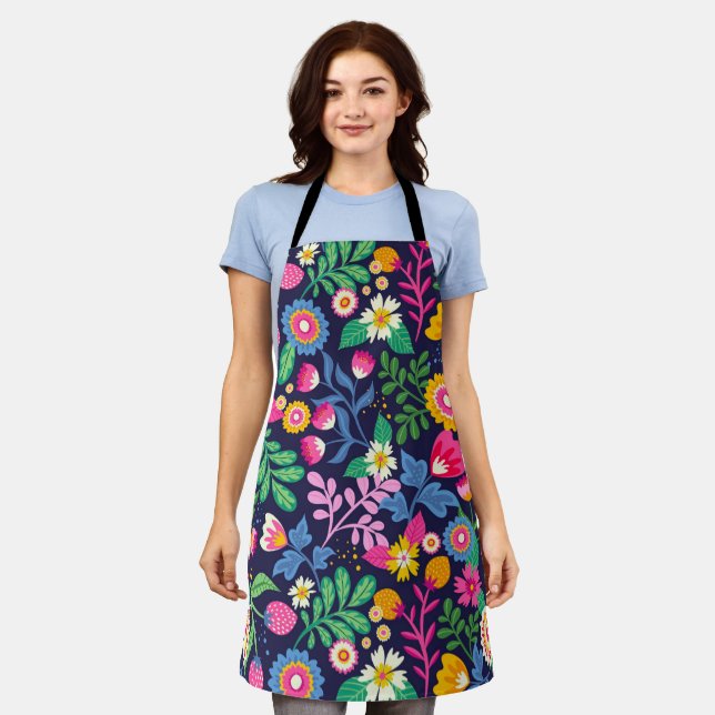 Exotic Hand Painted Floral Pattern Apron (Worn)