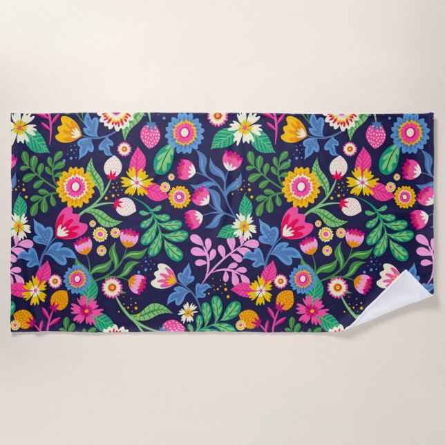 Exotic Hand Painted Floral Pattern Beach Towel (Front)