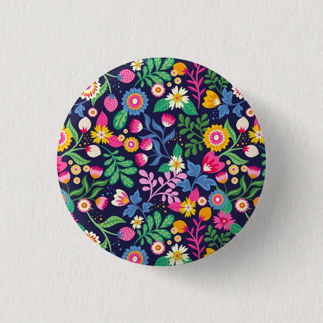 Exotic Hand Painted Floral Pattern Button (Front)