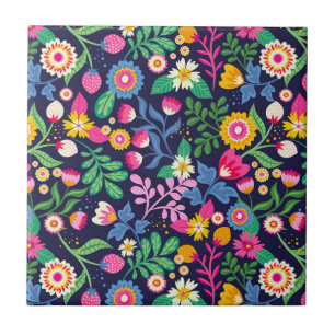 Exotic Hand Painted Floral Pattern Ceramic Tile