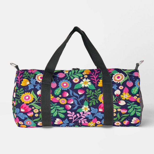 Exotic Hand Painted Floral Pattern Duffle Bag (Front)