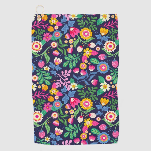 Exotic Hand Painted Floral Pattern Golf Towel (Front)