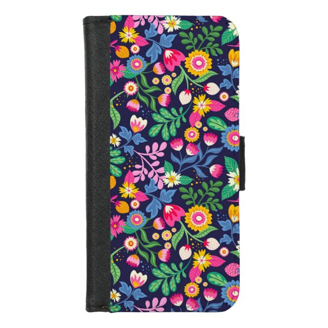 Exotic Hand Painted Floral Pattern iPhone Wallet Case (Front)