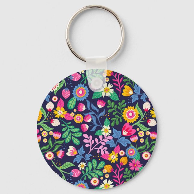 Exotic Hand Painted Floral Pattern Keychain (Front)