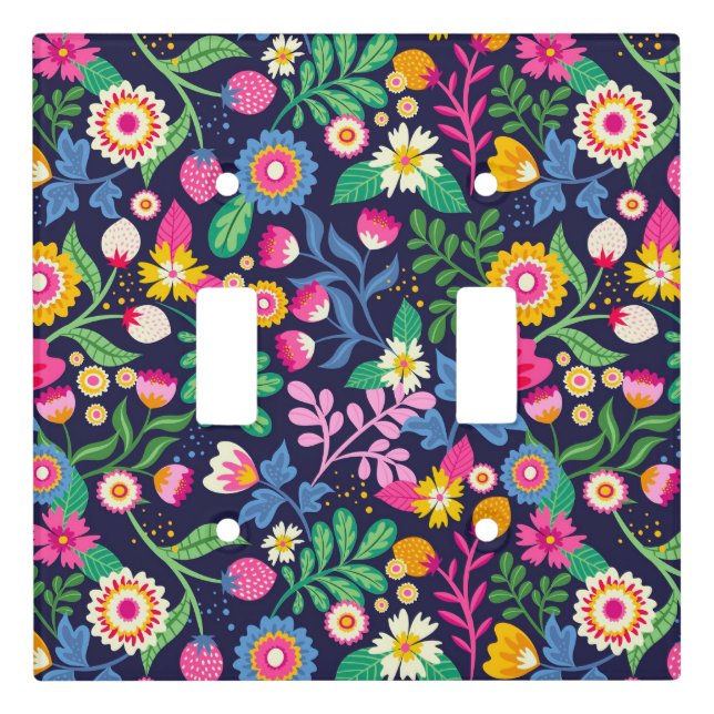 Exotic Hand Painted Floral Pattern Light Switch Cover (Front)