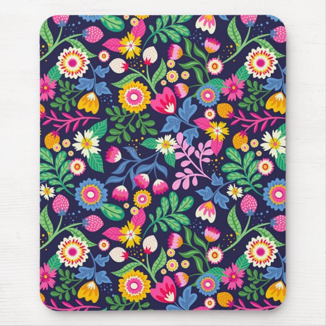 Exotic Hand Painted Floral Pattern Mouse Pad (Front)