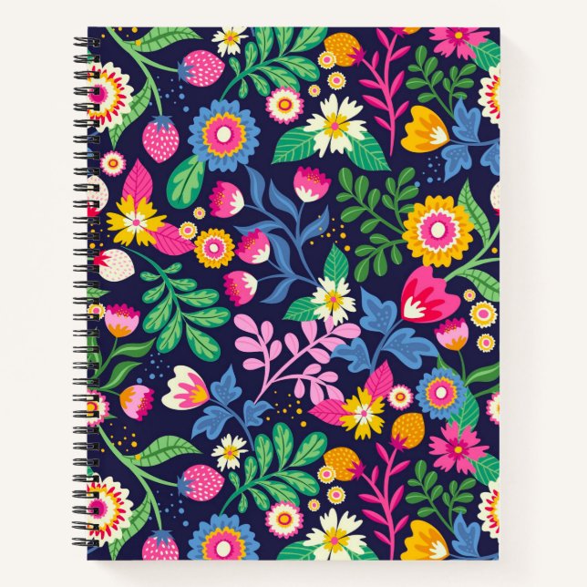 Exotic Hand Painted Floral Pattern Notebook (Front)