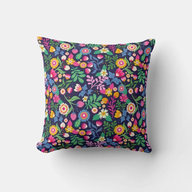 Exotic Hand Painted Floral Pattern Throw Pillow (Front)