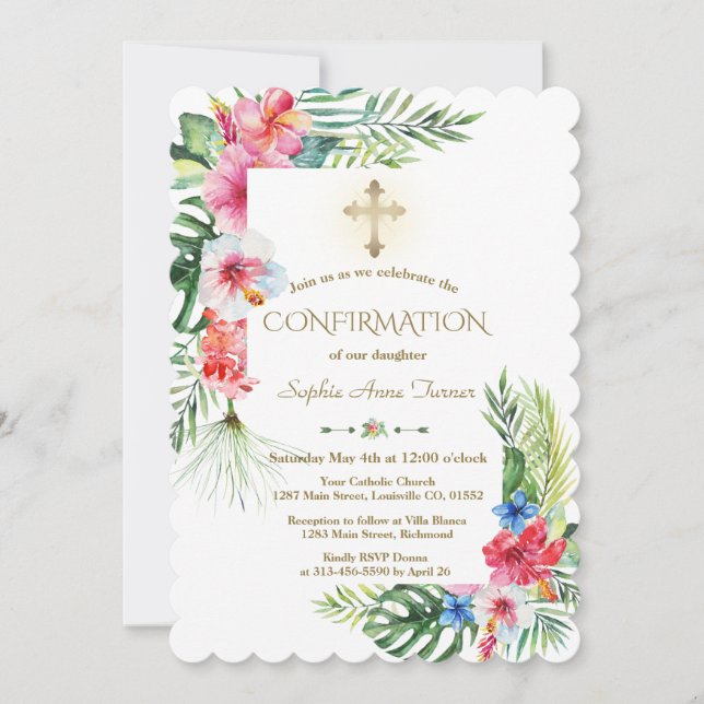 Exotic Hawaiian Tropical Floral Frame Confirmation Invitation (Front)