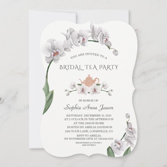 Exotic Hawaiian White Orchid  Bridal Tea Party Invitation (Front)