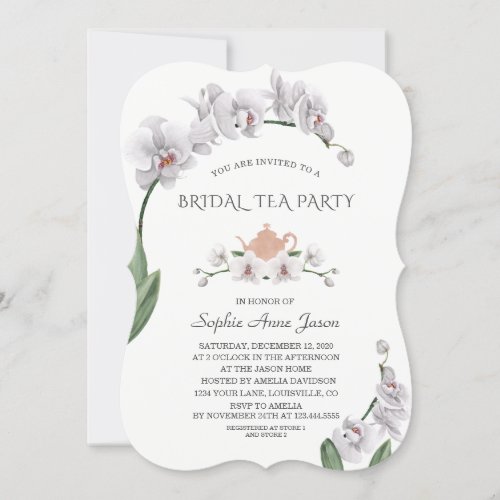 Exotic Hawaiian White Orchid  Bridal Tea Party Invitation