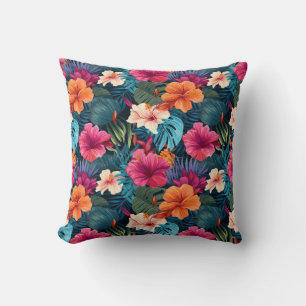Exotic Hibiscus Botanical Pattern Throw Pillow