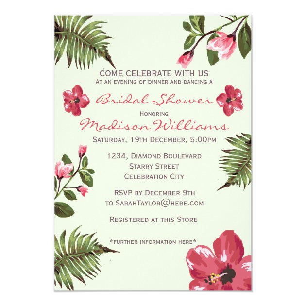 Exotic Hibiscus & Tropical Leaves Bridal Shower Invitation