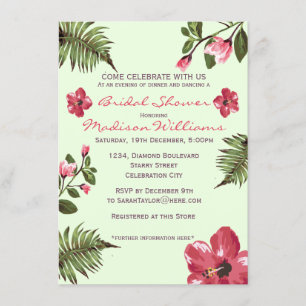 Exotic Hibiscus & Tropical Leaves Bridal Shower Invitation
