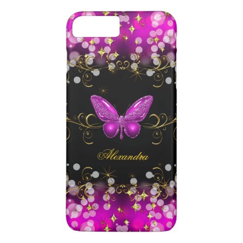 Exotic Hot Pink Gold Black Butterfly Sparkles iPhone 8 Plus7 Plus Case