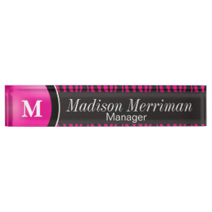 Exotic Hot Pink Zebra Animal Stripes Personalize Nameplate