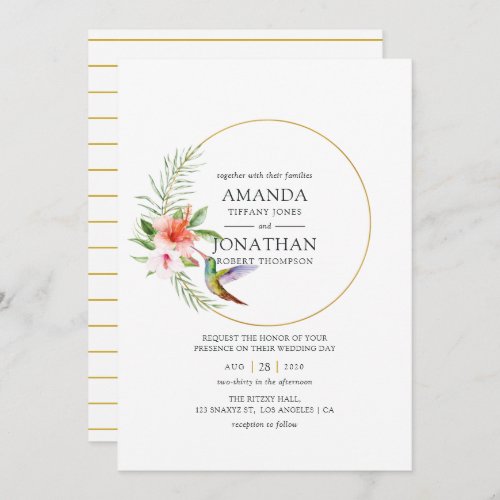 Exotic Hummingbird Tropical Gold Geometric Wedding Invitation