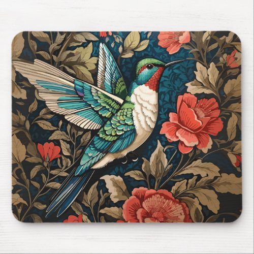 Exotic Hummingbird William Morris Inspired Floral Mouse Pad