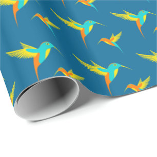 Exotic Hummingbirds Blue Wrapping Paper