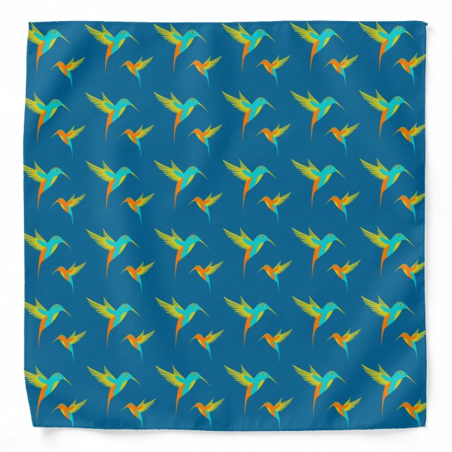 Exotic Hummingbirds Pattern Blue  Bandana (Front)