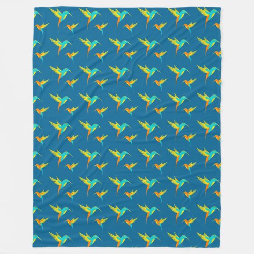 Exotic Hummingbirds Pattern Blue Fleece Blanket