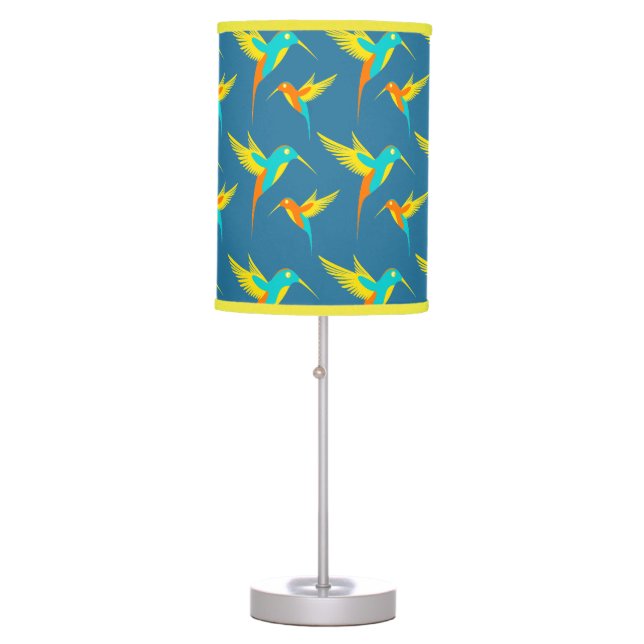 Exotic Hummingbirds Pattern Blue  Table Lamp (Front)
