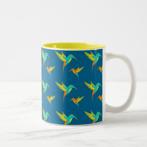 Exotic Hummingbirds Pattern Blue Two_Tone Coffee Mug