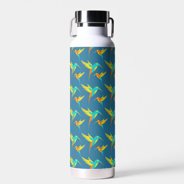 Exotic Hummingbirds Pattern Blue  Water Bottle (Front)