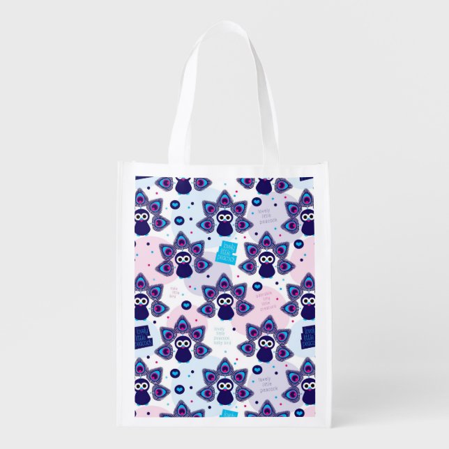 exotic india peacock pattern reusable grocery bag (Front)