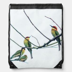 Exotic Indian kerala Bee-Eater Birds on Branch Drawstring Bag