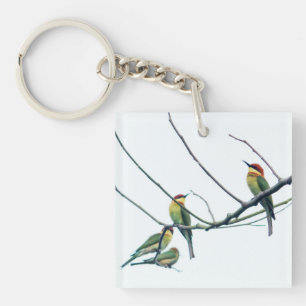 Exotic Indian kerala Bee-Eater Birds on Branch Keychain