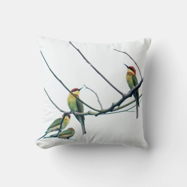 Exotic Indian kerala Bee-Eater Birds on Branch Throw Pillow (Front)