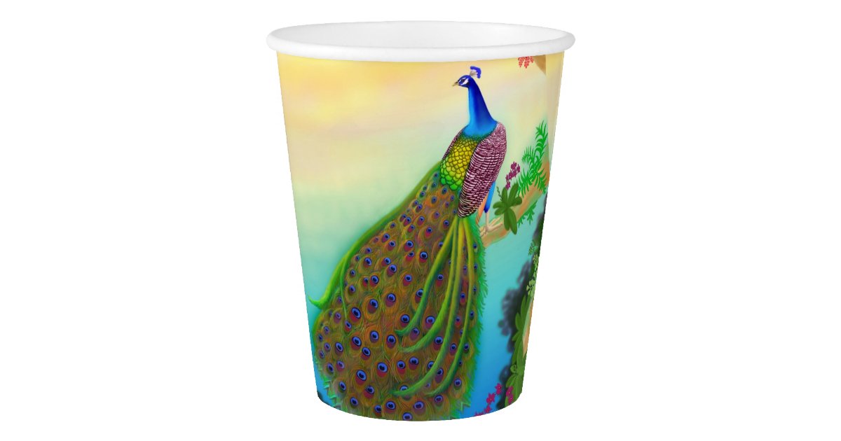Exotic Indian Peacock Paper Cups | Zazzle