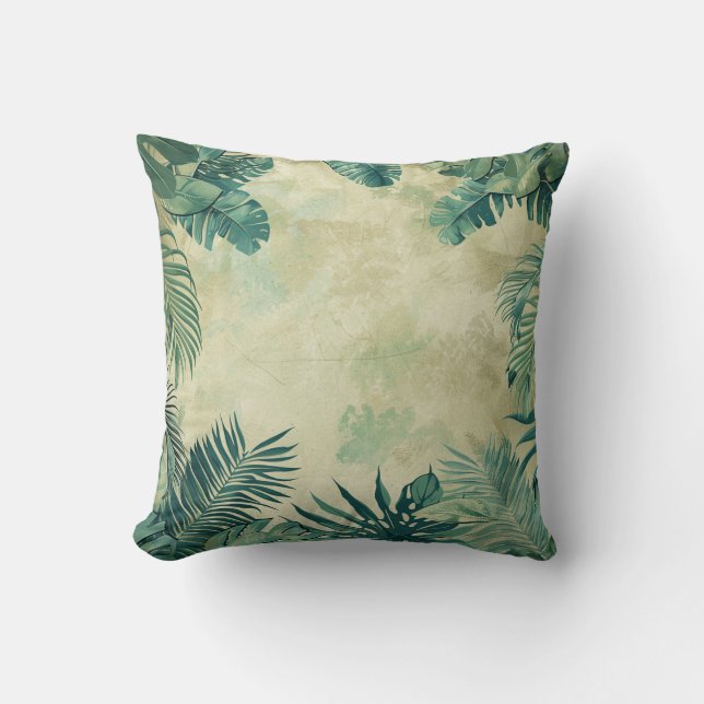 Exotic Island Palm Leaf Pattern Throw Pillow (Front)