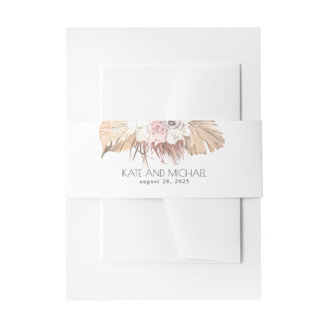 Exotic Jungle Fern Dried Foliage Wedding Invitation Belly Band (Front Example)