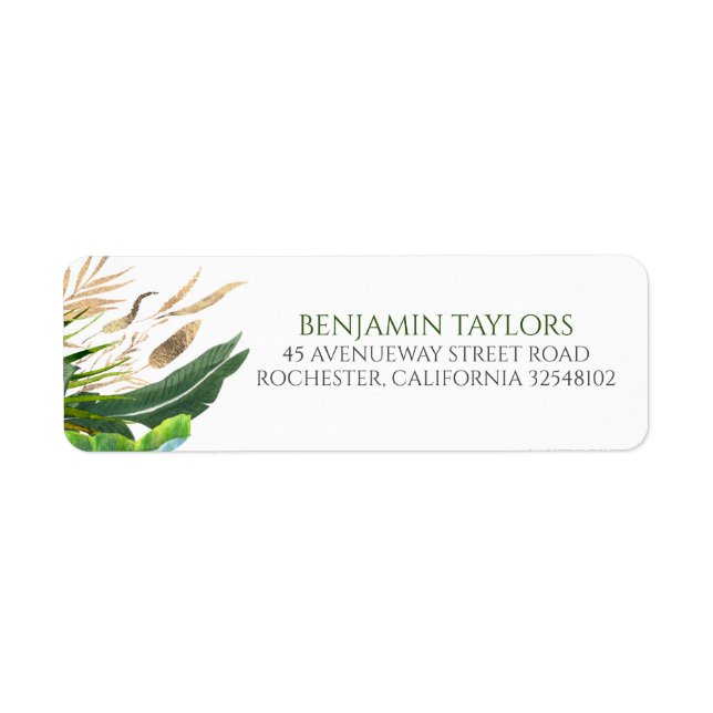 Exotic Jungle Foliage Gold Palm Leaves Label (Front)