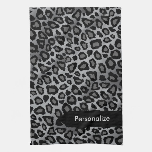 Exotic Jungle Gray Leopard Animal Print Kitchen Towel (Vertical)