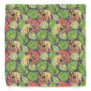 Exotic Jungle Leaves And Elephants Bandana