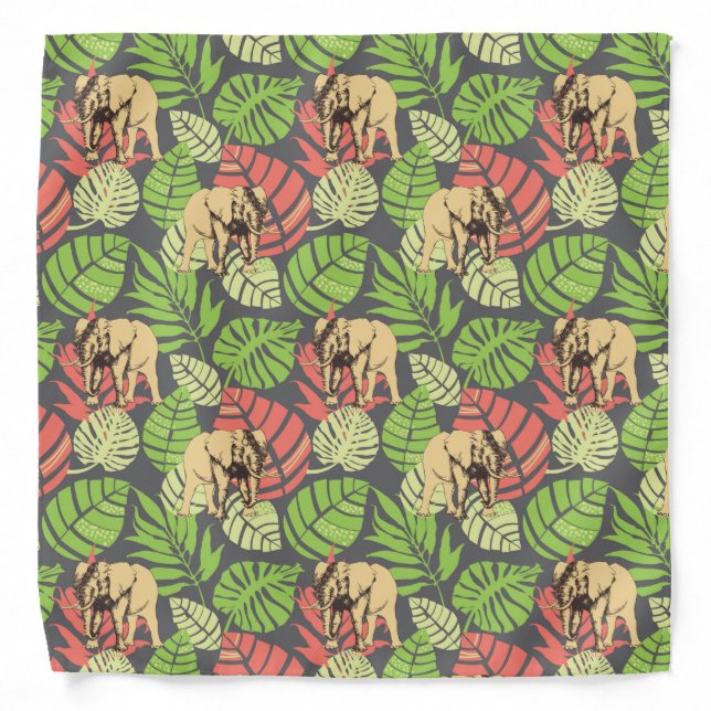 Exotic Jungle Leaves And Elephants Bandana (Front)