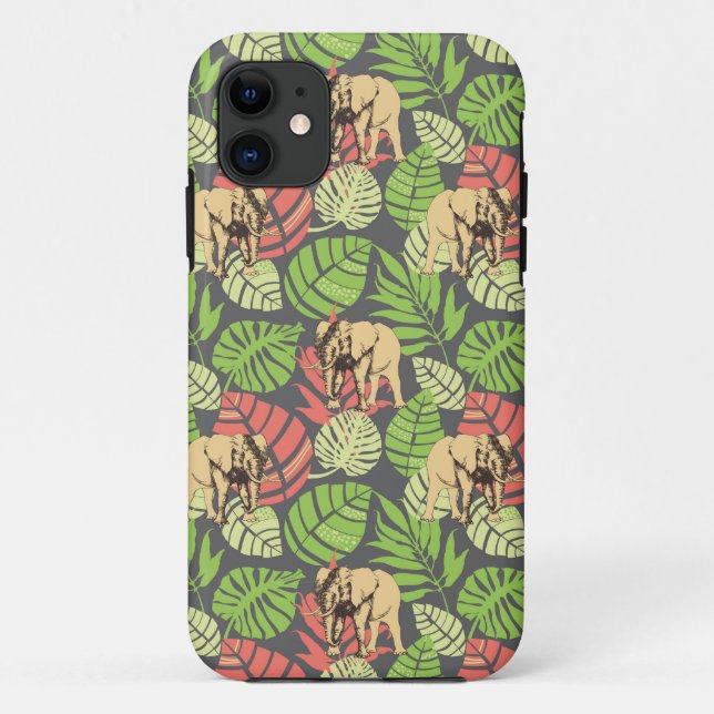 Exotic Jungle Leaves And Elephants Case-Mate iPhone Case (Back)