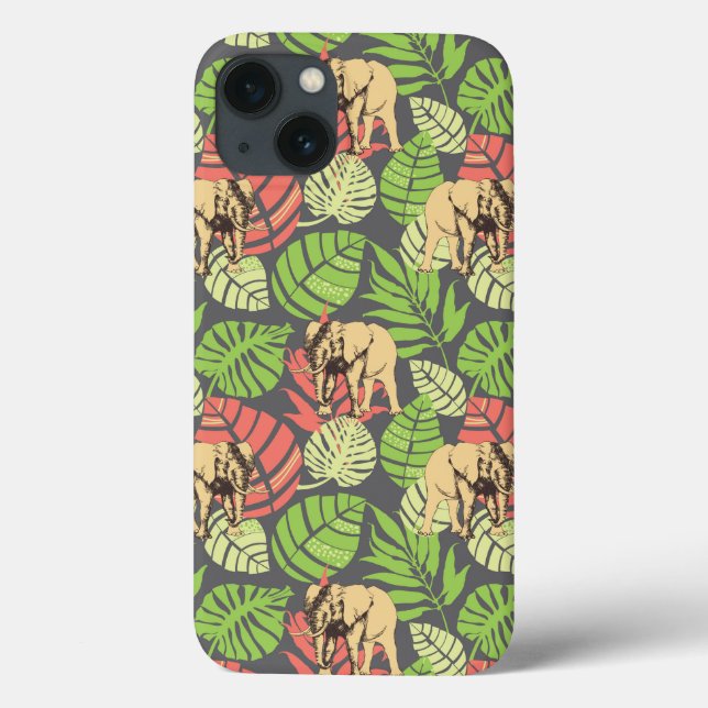 Exotic Jungle Leaves And Elephants Case-Mate iPhone Case (Back)