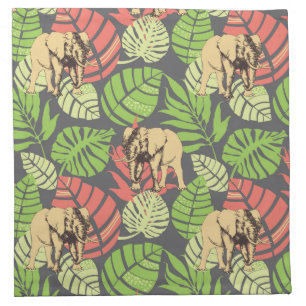 Exotic Jungle Leaves And Elephants Cloth Napkin