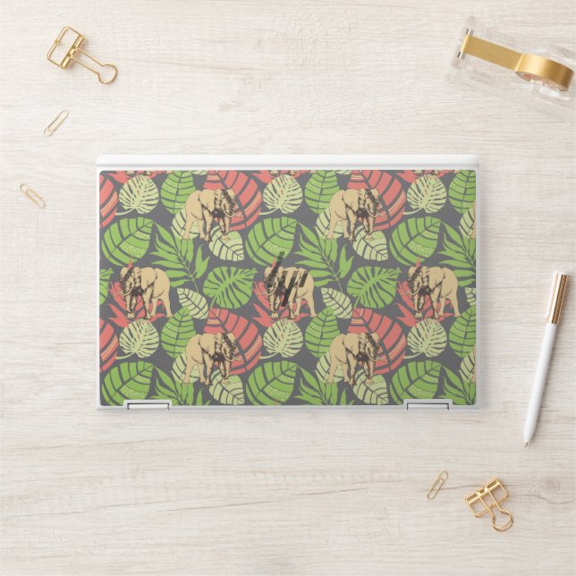 Exotic Jungle Leaves And Elephants HP Laptop Skin (Desk)