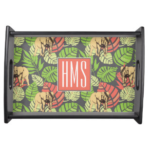 Exotic Jungle Leaves And Elephants   Monogram Serving Tray